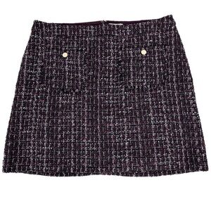 Loft Tweed Textured Woven Skirt Burgundy Black Gold Size 00